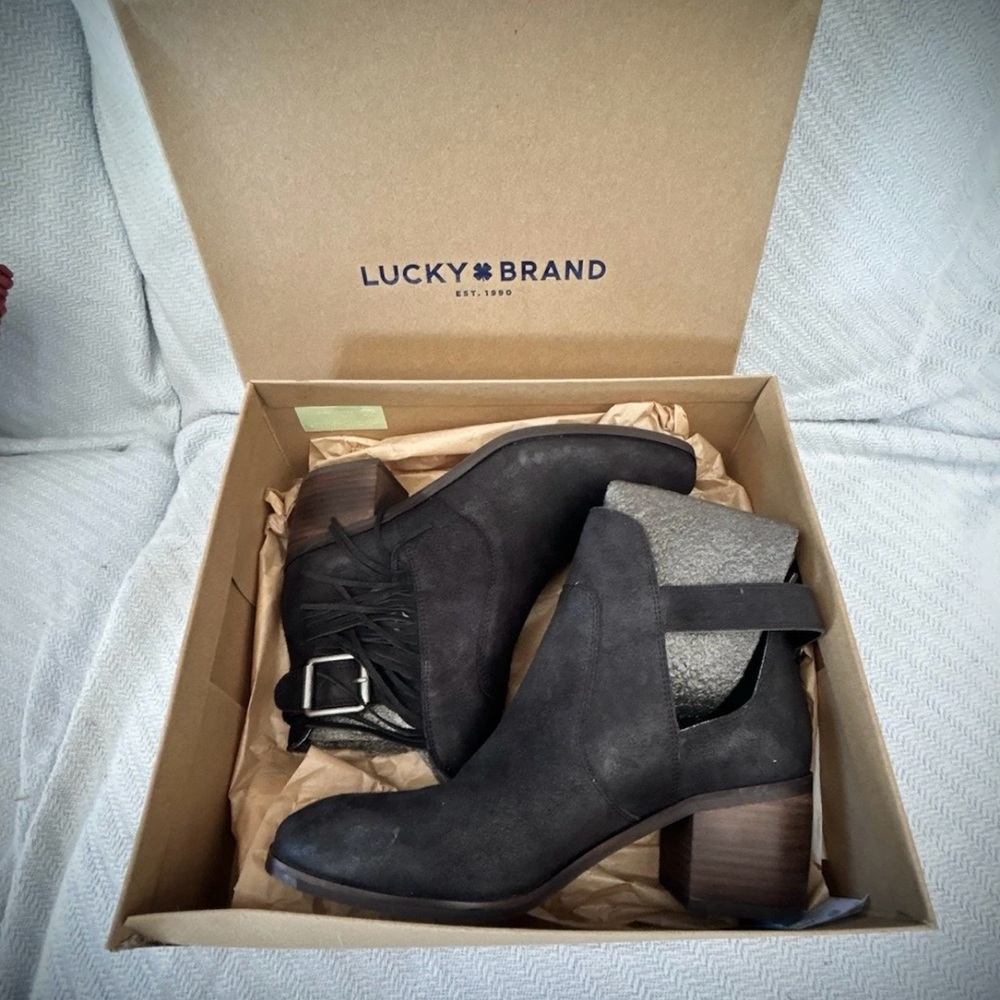 Lucky Brand Black Ankle Booties with Fringe
